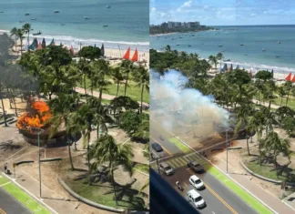 ORLA DE PAJUÇARA||| Incêndio destrói barraca na orla da Pajuçara e assusta turistas em Maceió