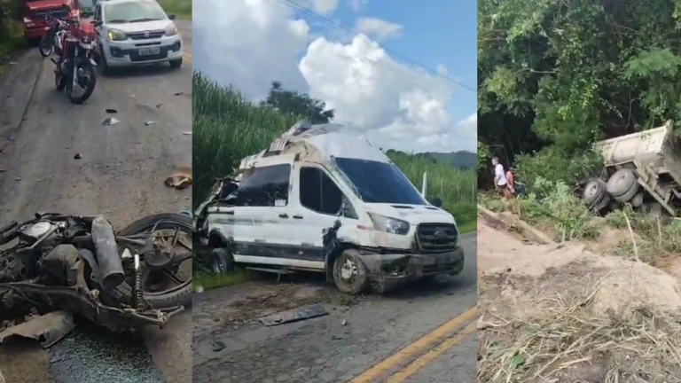 Grave acidente entre caminhões, van, carro e motocicleta deixa duas vítimas fatais em Alagoas