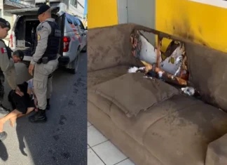 SMTT||| Suspeito é detido após atear fogo em sofá dentro da sede da SMTT em São Miguel dos Campos