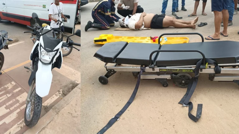 Motociclista fica ferido após queda e tem moto atingida por caminhão em São Miguel dos Campos